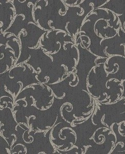 Tapeta winylowa czarna srebrna ornamenty adamaszek