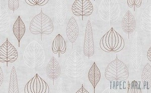 Szara tapeta winylowa z motywem liści nowoczesna