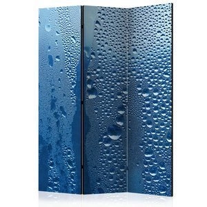 Parawan 3-częściowy - Krople wody na niebieskiej szybie [Room Dividers]
