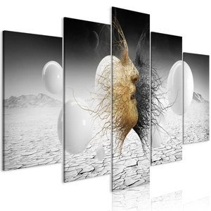 Obraz - Plecione twarze (5-częściowy) szeroki złoty