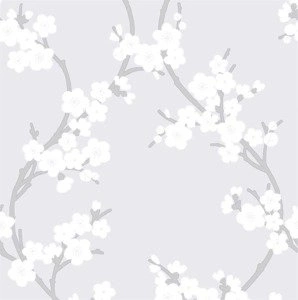 Szara tapeta winylowa orientalna gałązki i kwiaty