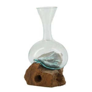 Wazon szklany wtopiony w drewno 34276-017