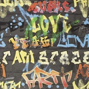 Tapeta dla dzieci w kolorowe graffiti napisy cegła