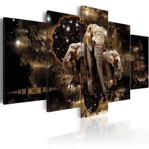 Obraz - Brązowe słonie (5-częściowy) szeroki