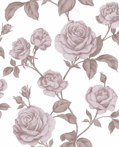 Tapeta w bujne różowe kwiaty róże na perłowym tle