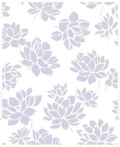Biała tapeta winylowa fioletowe kwiaty z brokatem