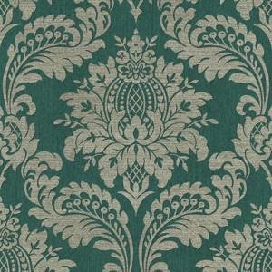Zielona tapeta wzór ornamenty adamaszek winylowa