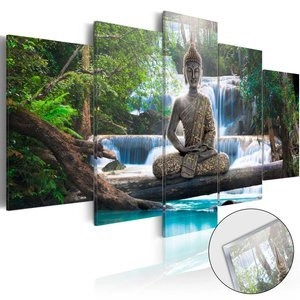 Obraz na szkle akrylowym - Budda i wodospad [Glass]