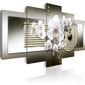 Obraz - Orchidea i ogród zen w szarościach
