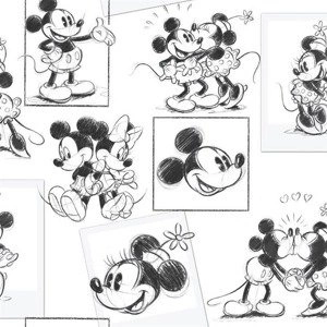 Tapeta dziecięca Myszka Miki i Minnie czarno biała