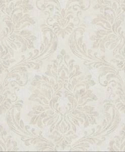 Jasnobeżowa tapeta winylowa ornamenty z efektem przetarć