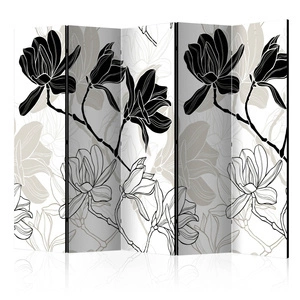 Parawan 5-częściowy - Kwiaty B&W II [Room Dividers]