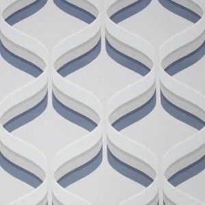 Tapeta geometryczna retro niebieska szara fale