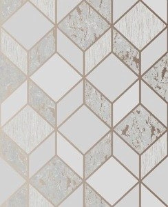 Szara tapeta winylowa pozłacana wzory romby modna