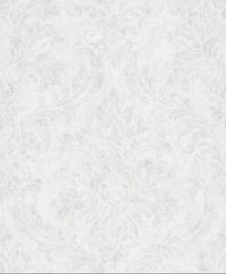 Biało-kremowa tapeta winylowa ornamenty z efektem przetarć