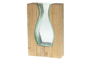 Wazon szklany w drewnie 25cm 38709-017