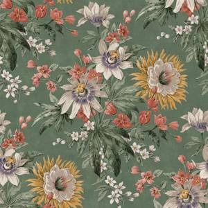 Tapeta zielona z florystycznym wzorem kwiaty