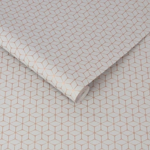 Szara tapeta z geometrycznym wzorem w odcieniach różowego złota