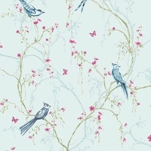 Tapeta gałązki do salonu winylowa niebieska ptaki