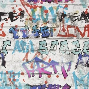 Tapeta kolorowe graffiti na ceglanym tle napisy