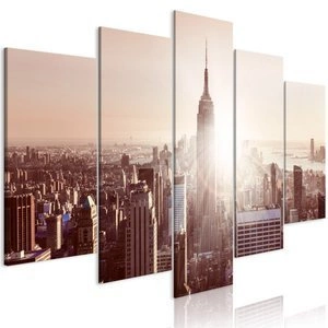 Obraz - Słońce nad Manhattanem (5-częściowy) szeroki brązowy