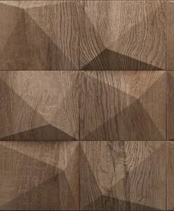 Tapeta geometryczna z efektem 3D brązowe drewno