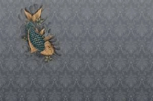 Fototapeta ścienna w roślinny ornament z rybą koi szara V119-3