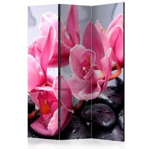 Parawan 3-częściowy - Kwiaty orchidei i kamienie zen [Room Dividers]