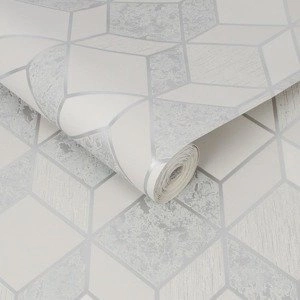 Tapeta winylowa szaro srebrna wzór romby kwadraty