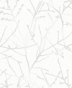 Tapeta winylowa do salonu srebrne gałązki drzewa