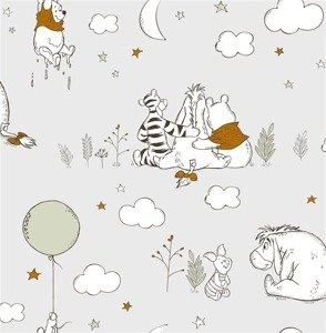 Szara tapeta dziecięca Kubuś Puchatek przyjaciele