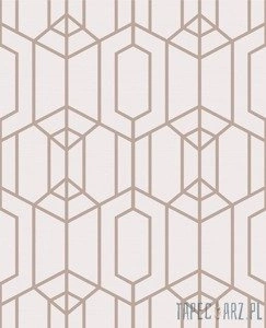 Różowa tapeta winylowa w złoty wzór geometryczny