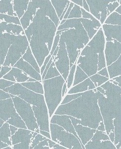 Niebieska tapeta winylowa w gałązki las nowoczesna