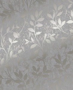 Błyszcząca tapeta winylowa w srebrne liście listki