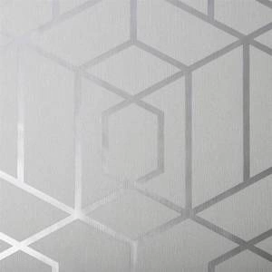 Tapeta geometryczna wzór do salonu szara srebrna