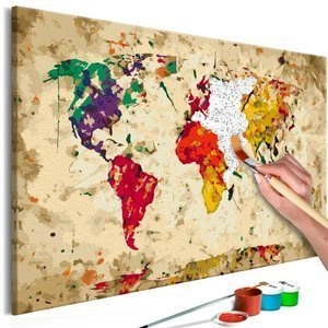 Obraz do samodzielnego malowania - Mapa świata (plamy barwne)