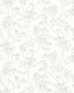 Biała tapeta winylowa w perłowe rośliny