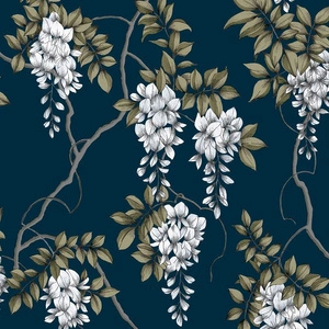 Tapeta granatowa wzór wisteria kwiaty winylowa