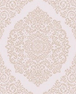 Różowa tapeta winylowa w złoty ornament adamaszek