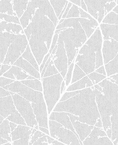Szara tapeta winylowa w gałązki las nowoczesna