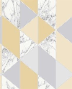 Nowoczesna tapeta w szaro żółte trójkąty romby