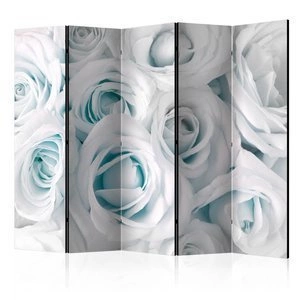 Parawan 5-częściowy - Atłasowa róża (turkusowy) II [Room Dividers]