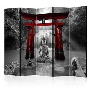 Parawan 5-częściowy - Uśmiech Buddy (czerwony) II [Room Dividers]