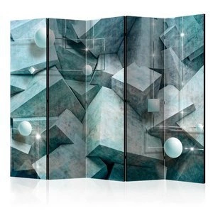 Parawan 5-częściowy - Betonowe sześciany (zielony) II [Room Dividers]