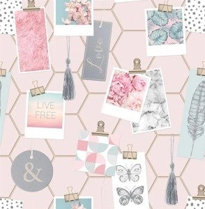 Różowa tapeta dziewczęca w zdjęcia nowoczesna