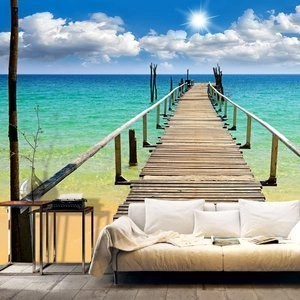 Fototapeta - Plaża, słońce, pomost