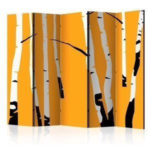Parawan 5-częściowy - Birches on the orange background II [Room Dividers]