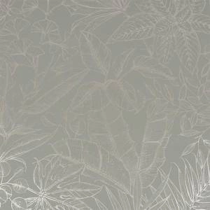 Zielona tapeta winylowa srebrne liście tropikalne