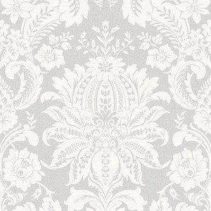 Tapeta winylowa szaro biała roślinny ornament