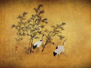 Fototapeta ścienna Żurawie na złotym tle V116-1